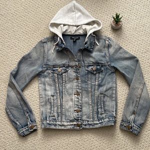 Streetwear society acid wash faded jean jacket with hood